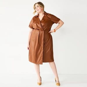 NWT Nine West Faux Leather Brown Midi Dress - Size XXL